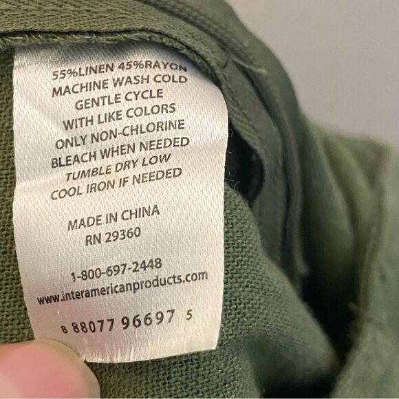 Dip v neck linen blend green tie waist lagenlook boho jumpsuit romper wide leg 6 - Picture 12 of 12